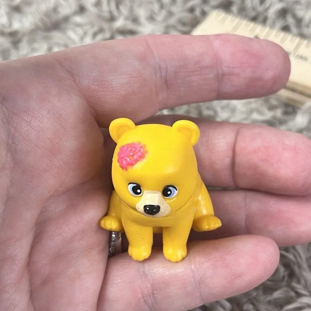 Mattel Barbie Pet Series BEAR Cub Yellow Pink Bow Figure Miniature Toy
